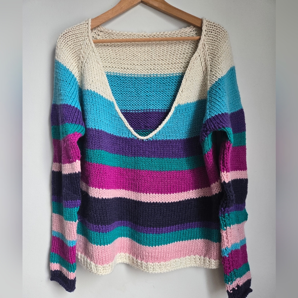Hand Knit Colorful Striped Women's Sweater